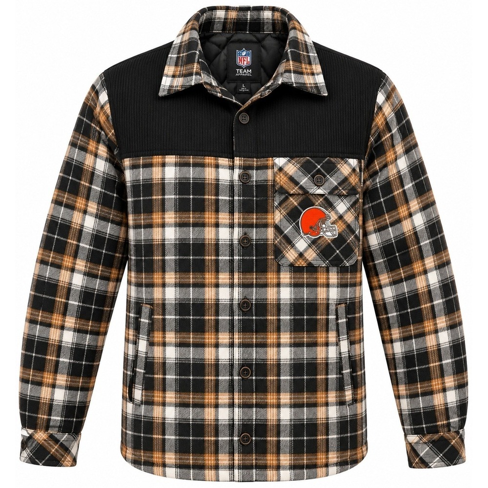 NFL Team Apparel Shirt Jacket Mens L Flannel NWT Cleveland Browns Plaid LAD0BB69